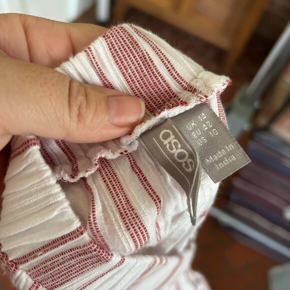 ASOS Pull On Pants Womens Size 10 White Red Striped Boho Slits Cropped Embroider - Picture 4 of 5